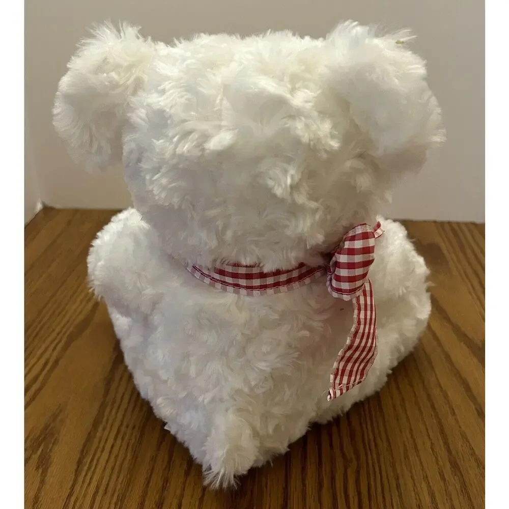 Burton + Burton White Plush Bear with Red Checked Accents Holding Heart 10 Inch